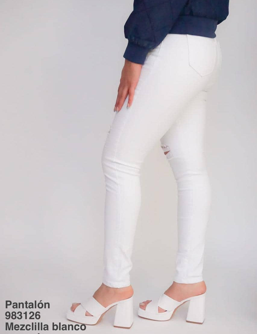 983126 Pantalón Mezclilla Blanco - Mayoreo Calzado AndyROPA