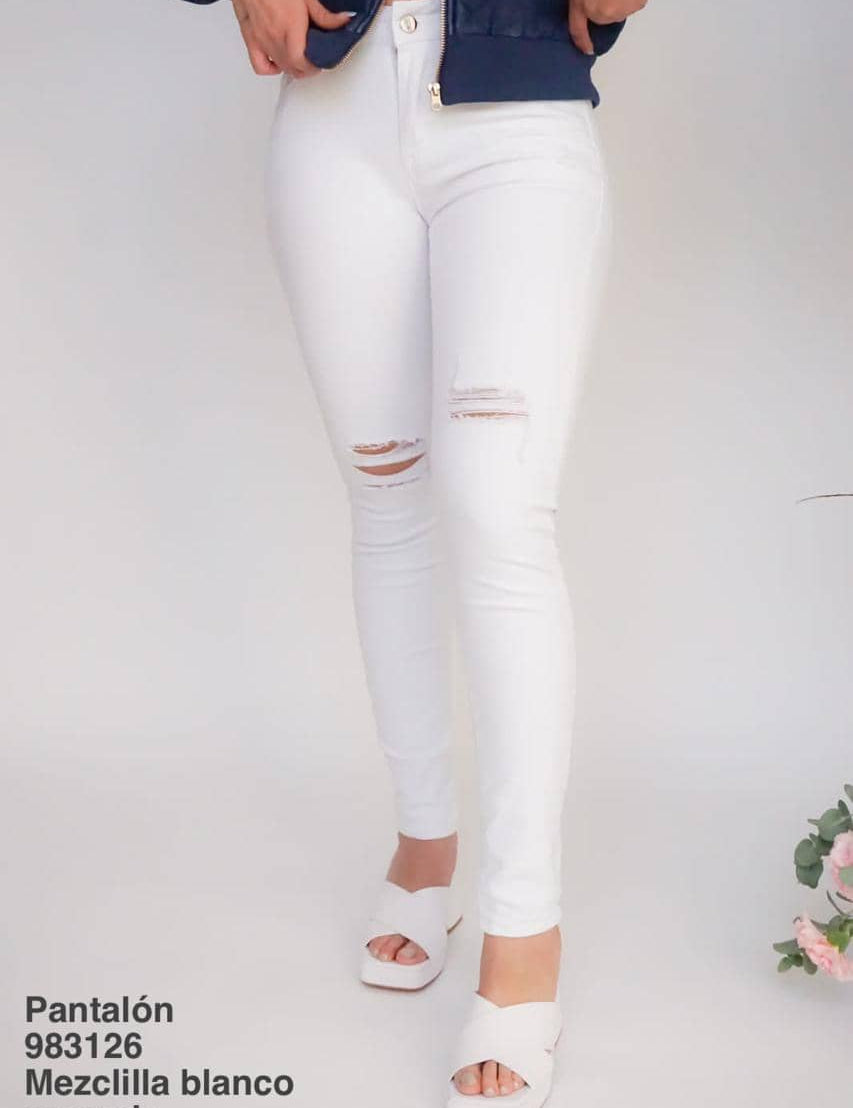 983126 Pantalón Mezclilla Blanco - Mayoreo Calzado AndyROPA