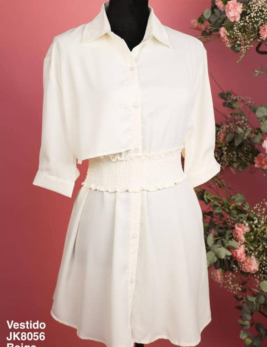 JK8056 Vestido Beige - Mayoreo Calzado AndyROPA